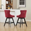 Gulches Wine Red Velvet Button Tufted Swivel Barstool Set of 2 Chrome Nailhead Rubber Wood Legs 360 Degree Curved Back 300 lb Counter Height - 4 of 4