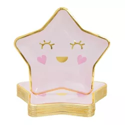 Blue Panda 48 Pack Pink Star Paper Party Plates for Girls Twinkle Little Star Baby Shower Supplies Decorations, 9 In