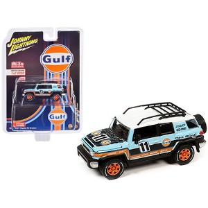 2007 Toyota FJ Cruiser #11 Light Blue "Gulf Oil" with Roofrack Limited Ed to 6000 pcs 1/64 Diecast Model Car by Johnny Lightning - 1 of 3