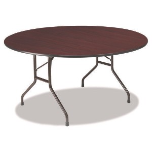 Iceberg OfficeWorks Wood Folding Table, Round, 60" x 29", Mahogany Top, Gray Base - 1 of 1