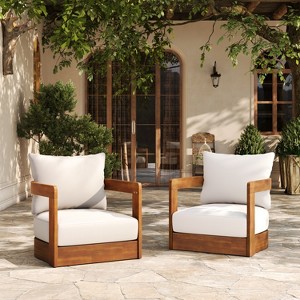 Christopher Knight Home Volkath Modern Outdoor Acacia Slatted Club Chair with Thick Cushions - 1 of 4