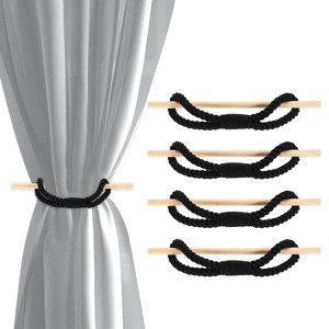 Unique Bargains Cotton Hand-Woven Decorative Drape Curtain Tiebacks with Wood Club - 1 of 4