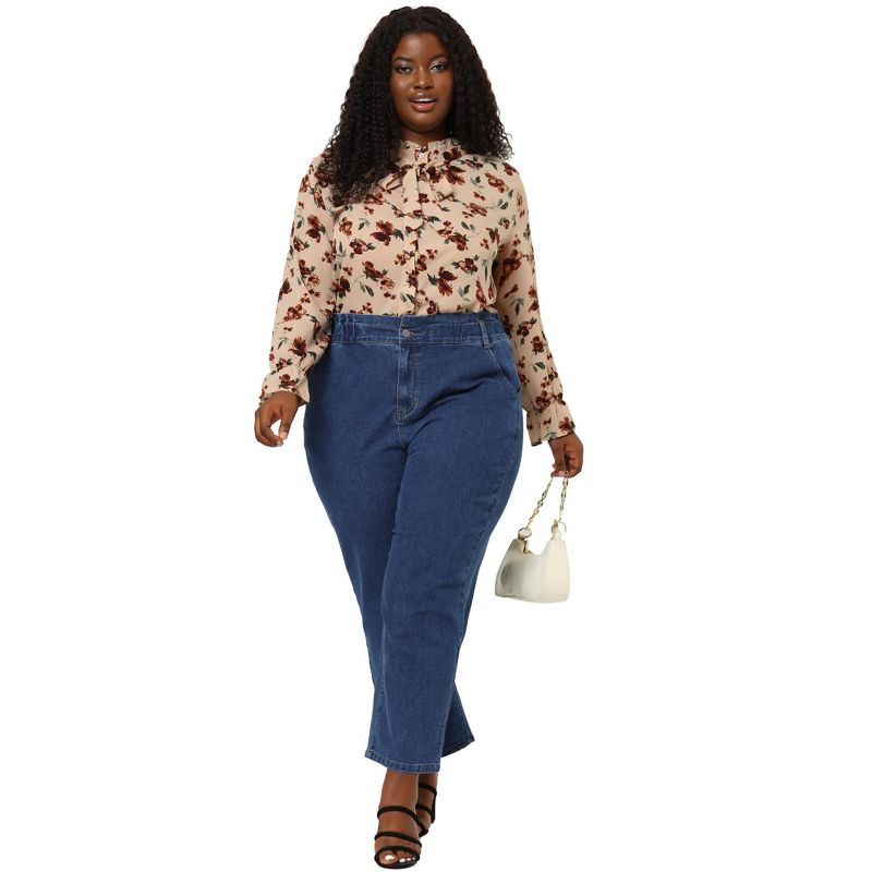 Agnes Orinda Women's Plus Size Pockets Zip Up Button Fly Elastic Waist Denim Jeans, 3 of 7