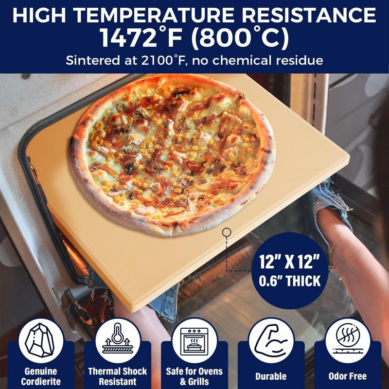 CHEFSPOT Cordierite Pizza Stone for Grill, Oven and Pizza Oven - 12" x 12" - 0.6" Thick, 3 of 8