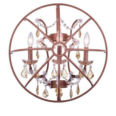 Elegant Lighting Geneva 3 light Rustic Intent Wall Sconce Golden Teak (Smoky) Royal Cut crystal