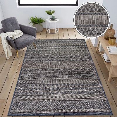 Modern Geometric Bohemian Blue 5' x 7' Indoor/Outdoor Rug