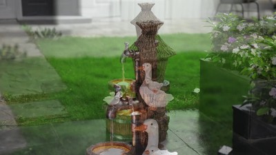 Rustic Farmhouse Ducks and Birdhouse Resin Outdoor Water Fountain with Lights