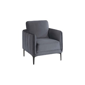 Velvet Upholstered Accent Chair with Vertical Channel Tufting, Plush Cushion and Metal Legs - 1 of 4