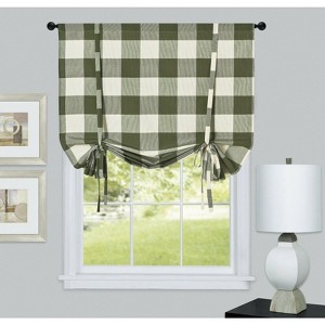 Kate Aurora Country Farmhouse Buffalo Plaid Gingham Single Tie Up Window Curtain Shades - 1 of 1