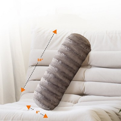 Gray Faux Fur Cylinder Bolster Pillow Set