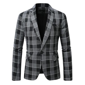 Coolmee Mens Plaid Blazer Sports Coat One Button Casual Slim Fit Checkered Blazer for Men Wedding - 1 of 4