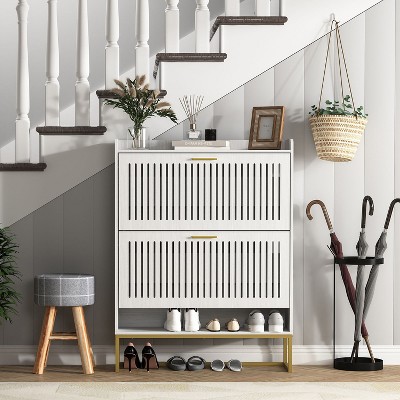 Hommoo 16 Pair Flip Down Shoe Storage White