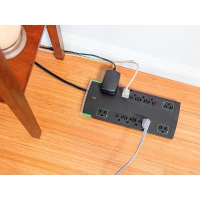 Black Slim 12-Outlet Surge Protector Power Strip with 10-Foot Cord