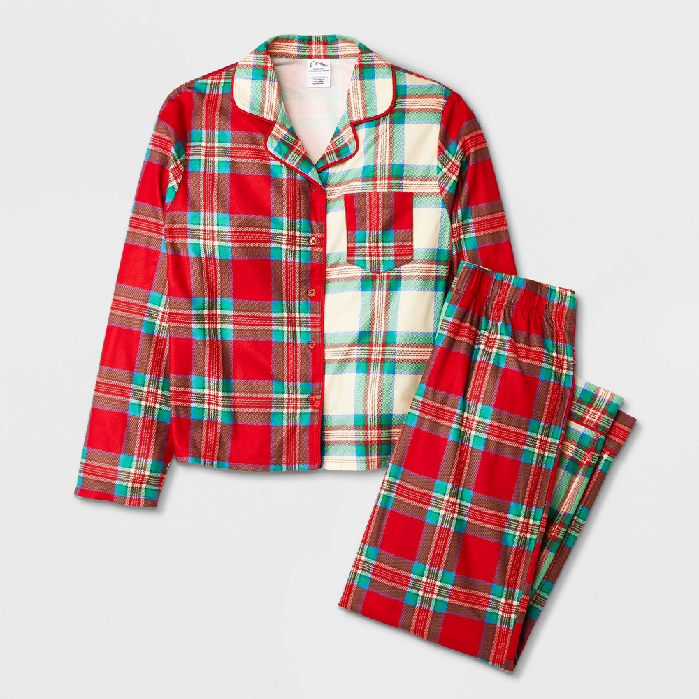 Size M  Girls' 2pc Flannel Long Sleeve Button Up Pajama Set - art class™ Red 