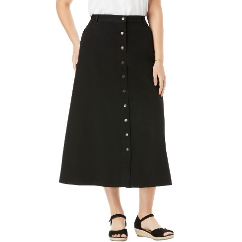 Woman Within Women's Plus Size Petite Perfect Cotton Button Front Skirt - image 1 of 4