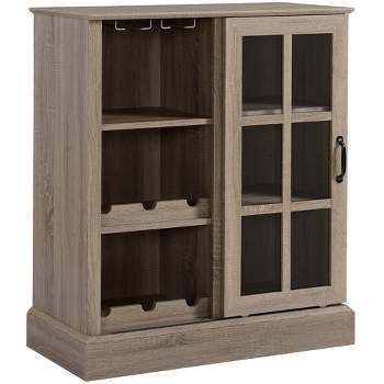 HOMCOM Sideboard with Sliding Glass Door, Wine Cabinet, Coffee Bar Cabinet for Liquor and Glasses, 6-bottle Wine Rack and Stemware Racks, Brown