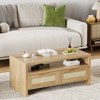 Coucheta 40" Boho Coffee Table with Storage, 2-Tier Rattan Console Table with Drawers & Open Shelf for Living Room, Apartment, Bedroom, Oak - 4 of 4