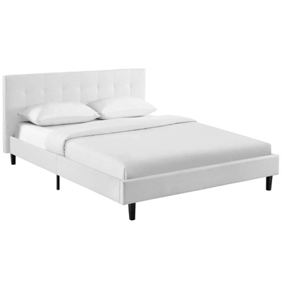 Modway Full Linnea Bed White: Upholstered Polyester Fabric, Solid Wood ...