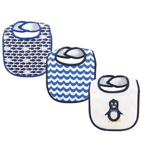 Luvable Friends Baby Boy Cotton Drooler Bibs with Fiber Filling 3pk, Mr Penguin, One Size - 1 of 2