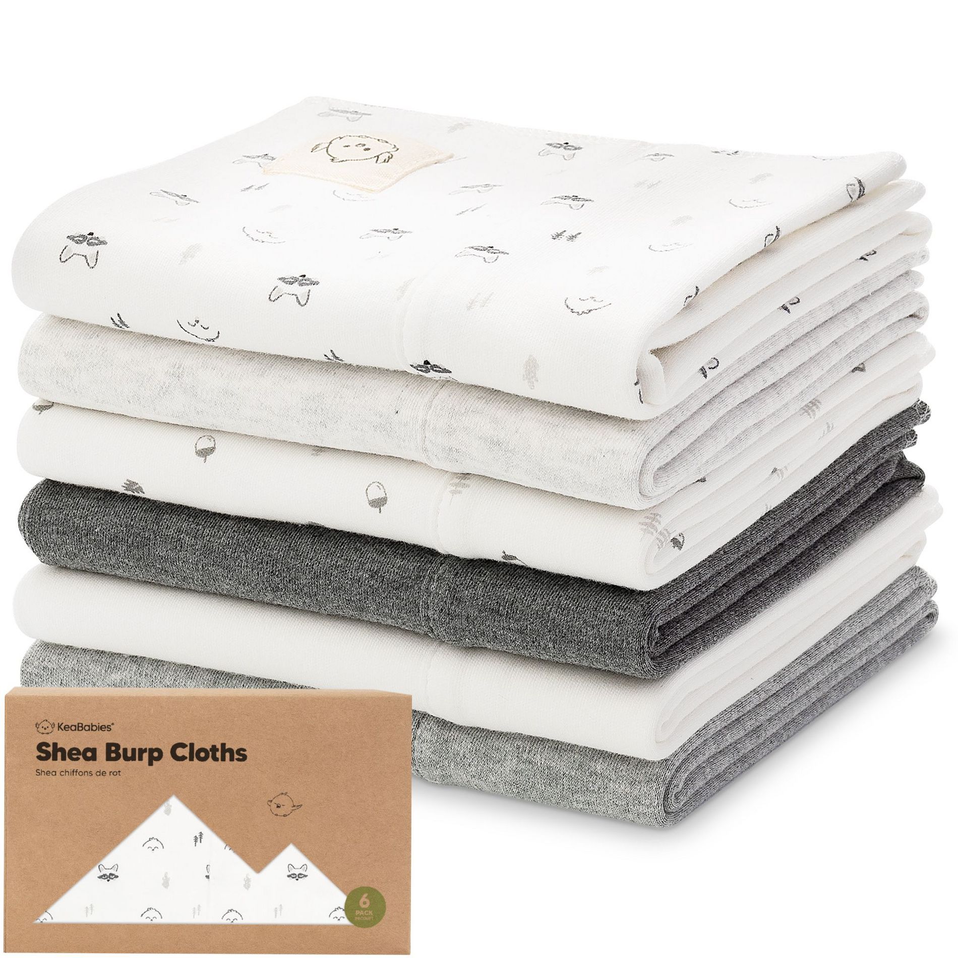 6pk Shea Baby Burp Cloths for Baby Boys and Girls, Organic Burping Cloths for Babies, Newborn (Neutrals)