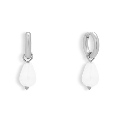 EVRY JEWELS WATERPROOF Gold or Silver Plated Stainless Steel Pearl Drop Charm Hoop Earrings