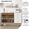 Fluted Sideboards Buffets Cabinet with Glass Doors, 3 Drawers, Marble Top Kitchen Sideboard Cabinet for Dining Room, Living Room - 3 of 4