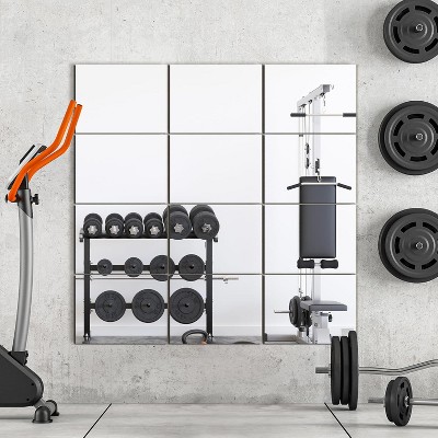Wall Mirror Tiles, 16"x12"x12count Full Length Home Gym Mirror for Garage, Bedroom, Over The Door