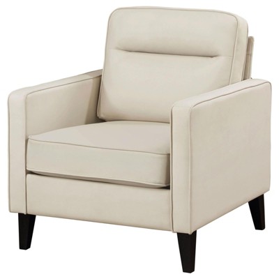 Cream Faux Leather Transitional Club Accent Chair