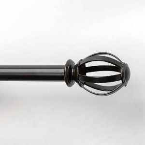 28"-48" Decorative Drapery Single Rod Set with Cage Ball Finials Oil Rubbed Bronze - Lumi Home Furnishings: Adjustable Bronze Curtain Rod - 1 of 4