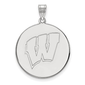 Black Bow Jewelry 14k White Gold Wisconsin Badgers NCAA Extra Large Pendant - 1 of 3