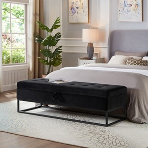 Vynxaria 58.6" Bed Bench Metal Base with Storage Black Velvet - 1 of 4