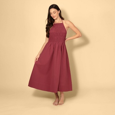 Женские платья Solid & Striped Women's Smocked A-Line Dress - Burgundy S — фото 4