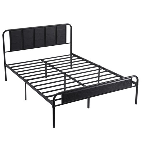 Vecelo Queen Size Bed Frame With Industrial Wooden Headboard,black : Target