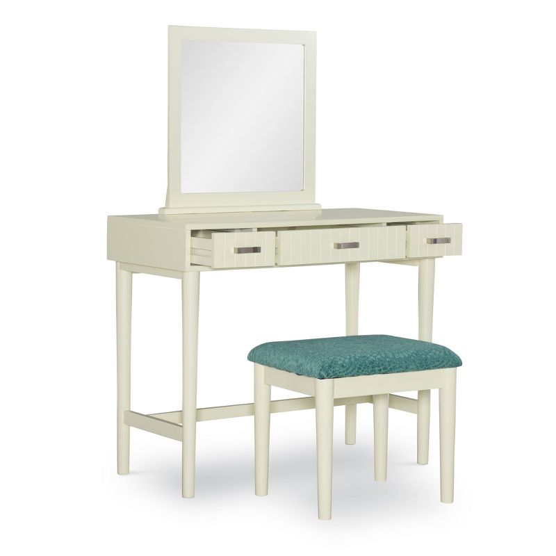 Garbo Traditional Wood 3 Drawer Stationary Mirror Vanity and Green Upholstered Stool Cream - Linon, 3 of 13