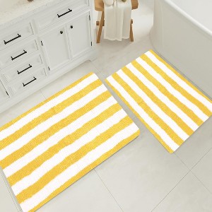 Home Mart Goods Large 2 Piece Set Yellow White Stripe Soft Cozy Plush Chenille Bath Mat Bathroom Rug - 1 of 4