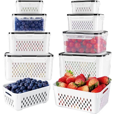 4 PCS Fruit Storage Containers for Fridge with Removable Colander, Airtight Food Storage Container, Dishwasher Safe Produce Saver Container