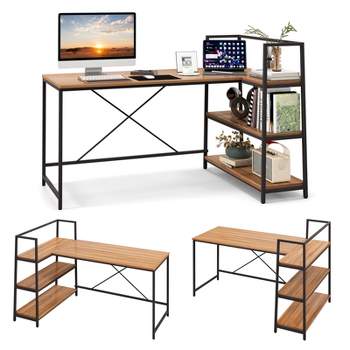 Costway L-shaped Reversible Computer Desk 2-person Long Table W/monitor  Stand : Target