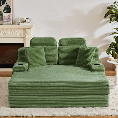 Dolonm 66.5" Chaise Lounge Chair indoor, Deep Seated Armchair Lounge Chair Compressed Sofa, Convertible Floor Bed,With Cup Holder and Side Pockets