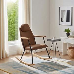 KTMBDW Rocking Chair, Teddy Fabric Upholstered Glider Rocker with High Backrest, Modern Rocking Accent Chairs Comfy Side Chair for Nursery,Living Room - 1 of 4