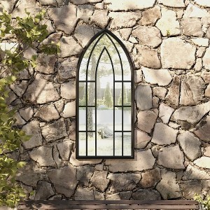 Aghana Digitals 100x45cm Outdoor Iron Garden Mirror with Rustic Antique Design, Black Finish, - 1 of 4