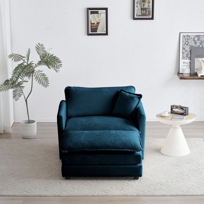 NicBex Couches for Living Room Modern Accent Chair with Ottoman Chenille Upholstered Armchair 1 Seater Reading Chair for Bedroom, Blue