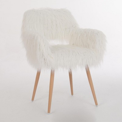 Airsurfer Faux Fur Upholstered Makeup Chair, Modern Side Dining Chair with Sturdy Metal Legs, Cozy and Stylish Seating