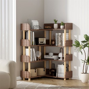 4 Tier Wooden Open Bookcase, 30.7" to 55.1" Wide Expandable Bookshelf, Freestanding Display Shelf, Utility Organizer Shelves for Living Room Office - 1 of 4