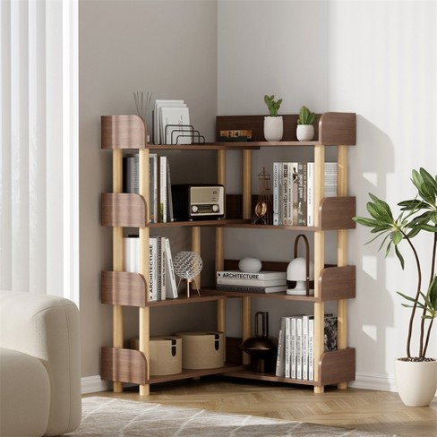 4 Tier Wooden Open Bookcase, 30.7" to 55.1" Wide Expandable Bookshelf, Freestanding Display Shelf, Utility Organizer Shelves for Living Room Office - image 1 of 4