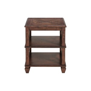 21" Bridgton Square Wood End Table with 2 Shelves Cherry - Alaterre Furniture: Mid-Century Style, Pine Material - 1 of 4