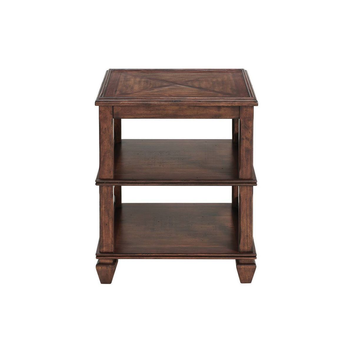 21" Bridgton Square Wood End Table with 2 Shelves Cherry - Alaterre Furniture: Mid-Century Style, Pine Material