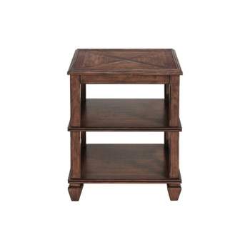21" Bridgton Square Wood End Table with 2 Shelves Cherry - Alaterre Furniture