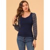 INSPIRE CHIC Women's Sweetheart Neck Contrast Color Floral Chiffon Sleeve Tops - 4 of 4