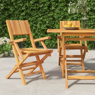 vidaXL Folding Garden Chair Set of 2 Teak Solid teak wood