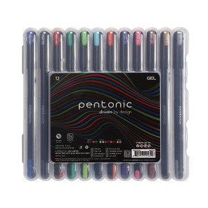 Pentonic Assorted Gel Pens with Storage Case, 12 Colors, 0.6 to 1.0 mm ...